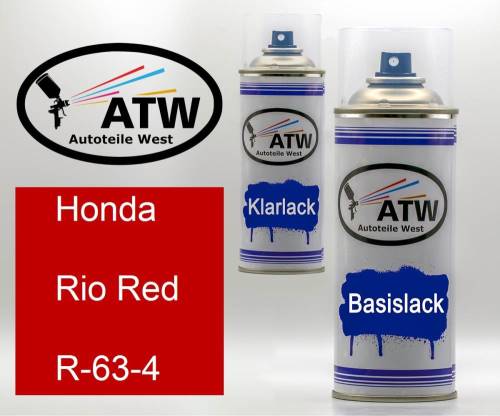 Honda, Rio Red, R-63-4: 400ml Sprühdose + 400ml Klarlack - Set, von ATW Autoteile West.
